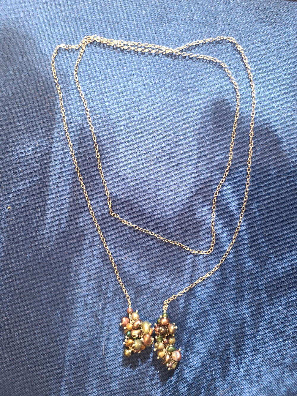 Anne Vaughan Original Handcrafted Jewelry Lariat Necklace With MulticolorePearls